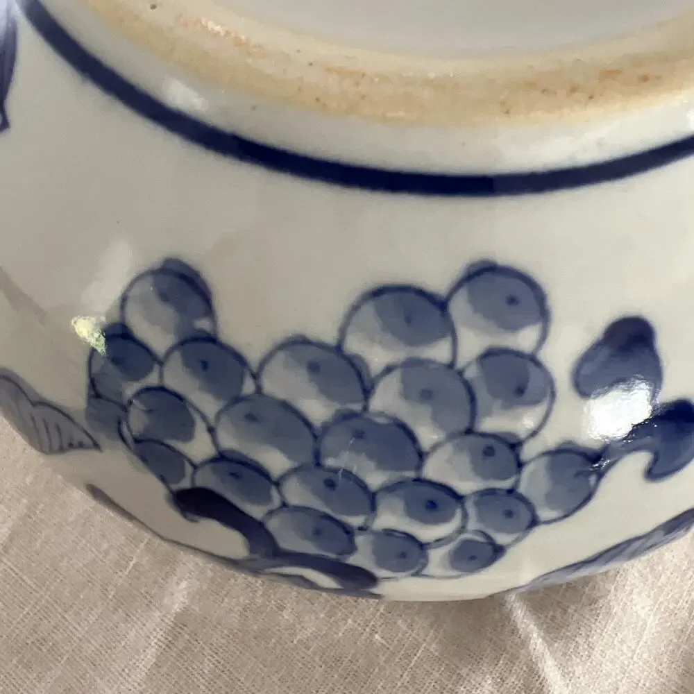 Blue and White Ceramic Floral Round Jar with Lid, Medium, 6 in, Decorative